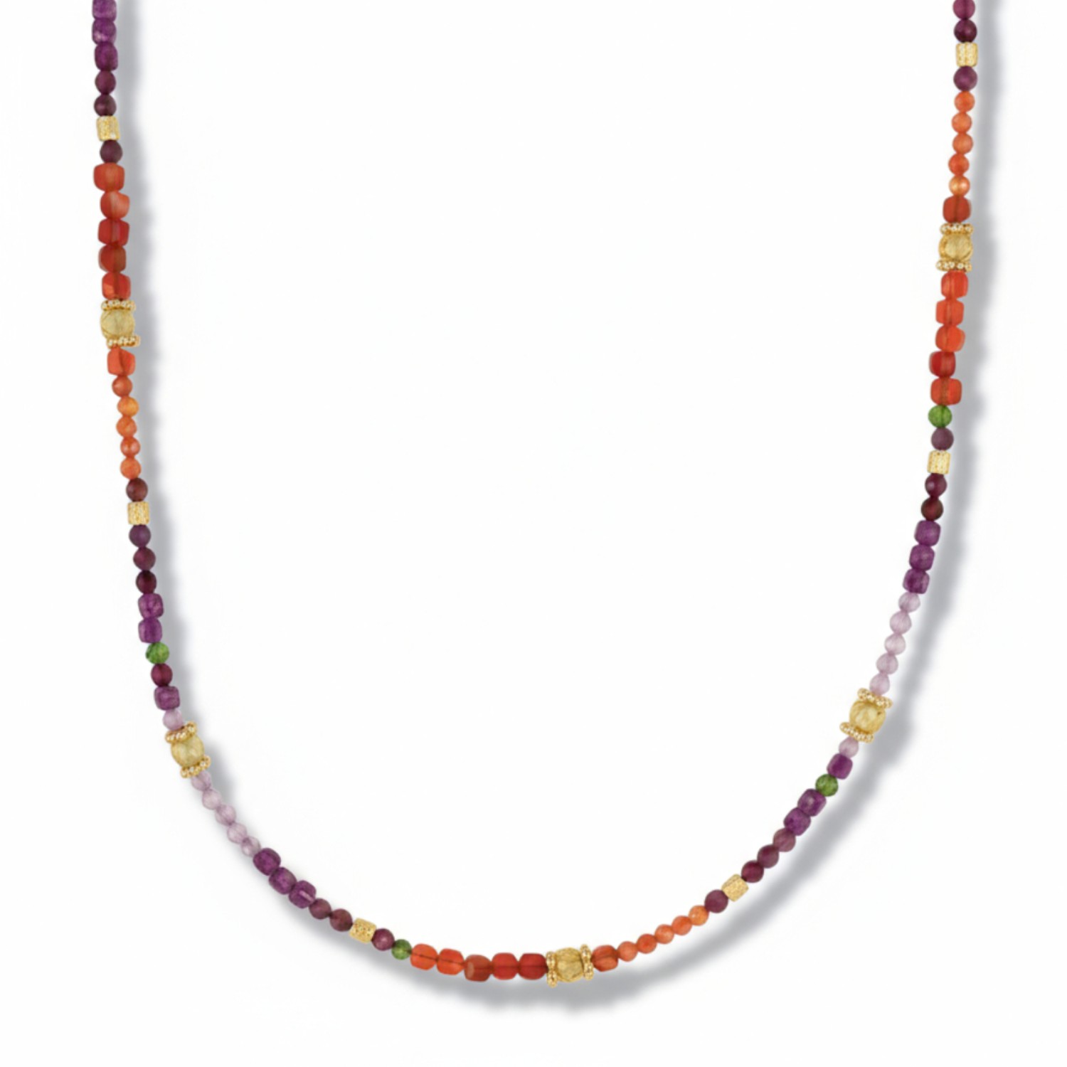 Schmidt Damen Kette 43cm mit Citrin, Rubin, Peridot, Carneol, Rosenquarz, 925 Silber vergoldet, goldfarben