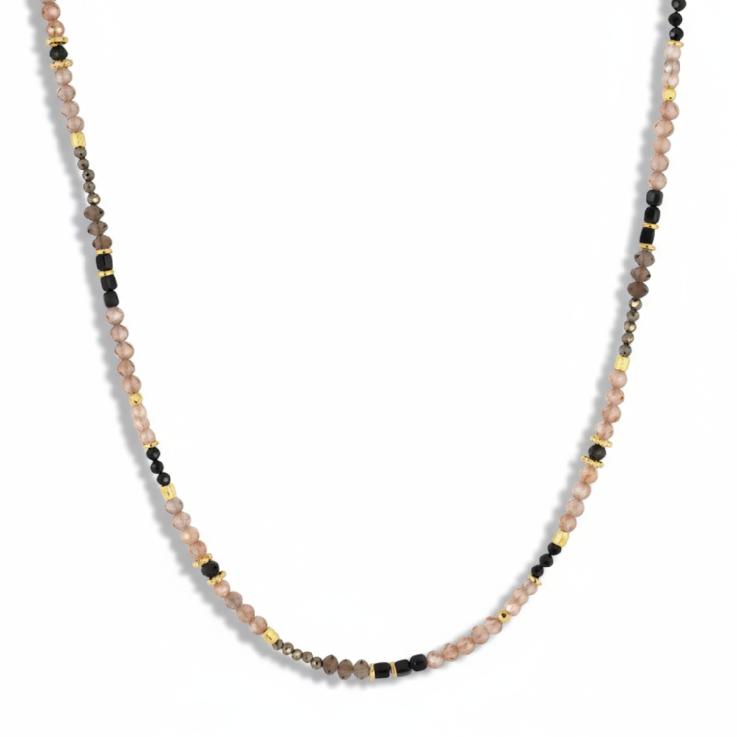 Schmidt Damen Kette 43cm aus 925 Silber vergoldet mit Zirkon, Rauchquarz und Spinell in Gold, Schwarz, Braun
