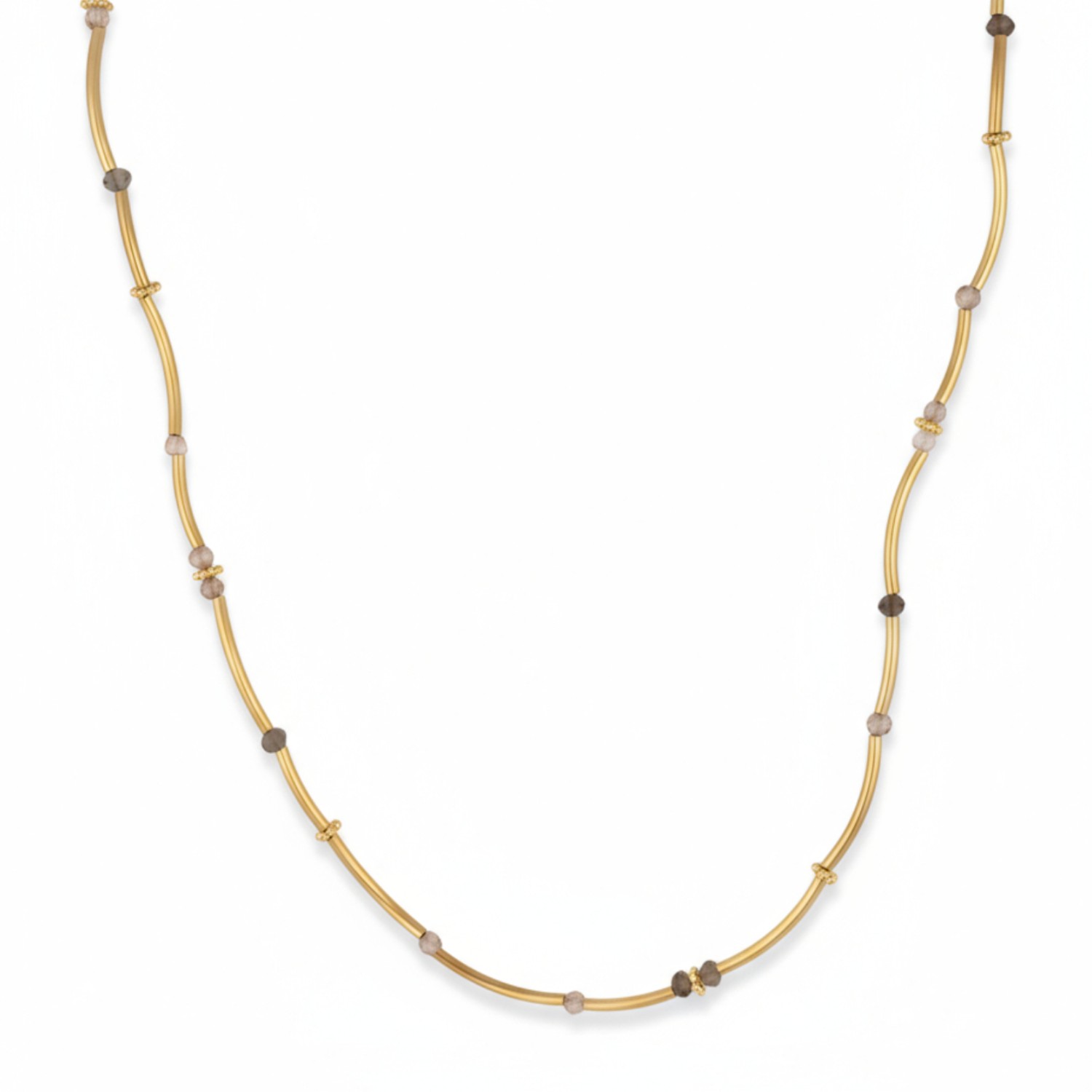 Schmidt Damen Kette 42cm aus 925 vergoldetem Silber mit Zirkon und Rauchquarz, goldfarben-braun, 3,2mm