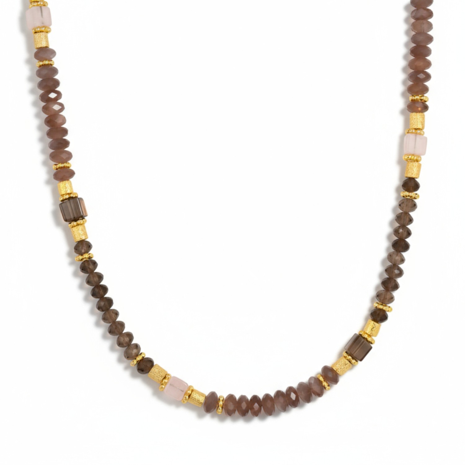 Schmidt Damen Kette 44cm aus 925 Silber vergoldet mit Mondstein, Rauchquarz und Rosenquarz, goldfarben