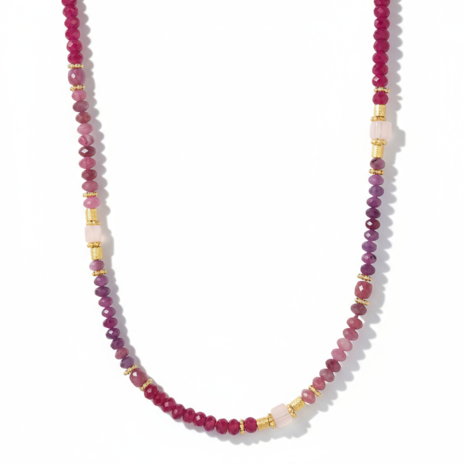 Schmidt Damen Kette 44cm aus vergoldetem Silber mit Rubin, Rosenquarz und pinkem Turmalin, goldfarben rosa