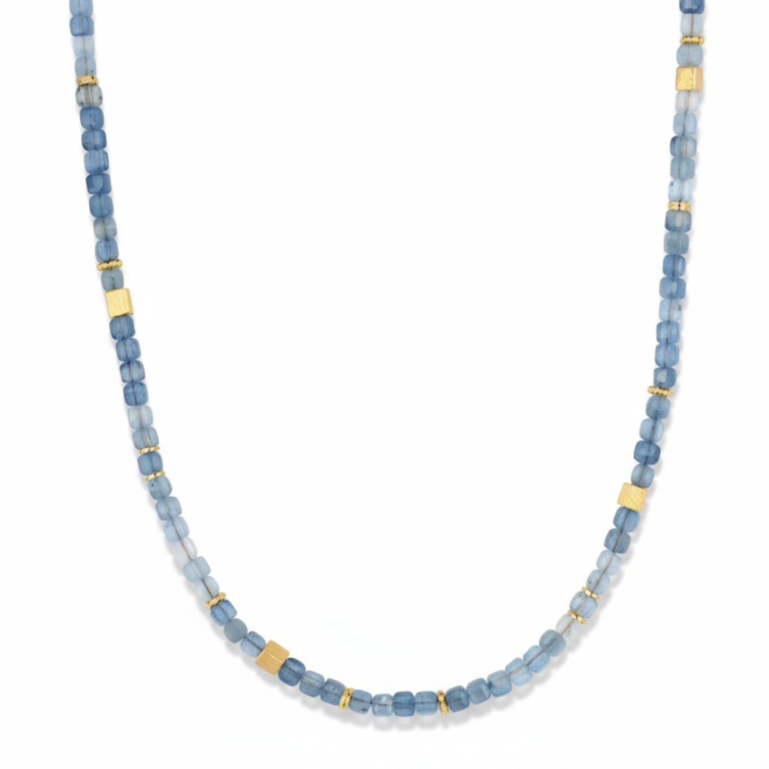Schmidt Damen Kette mit Aquamarin Würfel, 43cm, 925 Silber vergoldet, goldfarben-blau, elegantes Schmuckstück