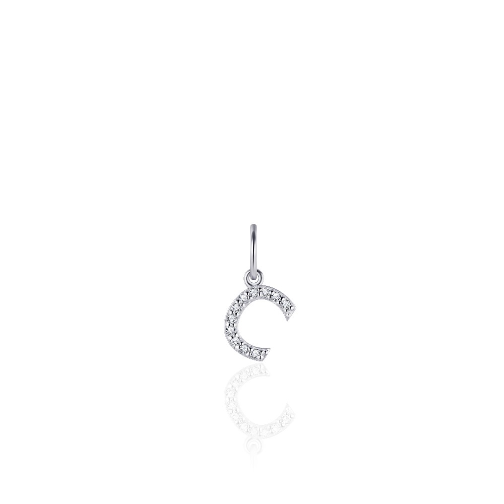 GISSER Anhänger Buchstabe C aus 925 Silber für Damen und Kinder mit Zirkonia, ca. 8mm, silberfarben