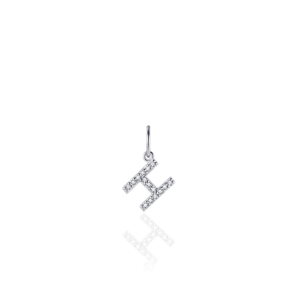 GISSER Anhänger Buchstabe H aus 925 Silber für Damen und Kinder mit Zirkonia, ca. 8mm, silberfarben