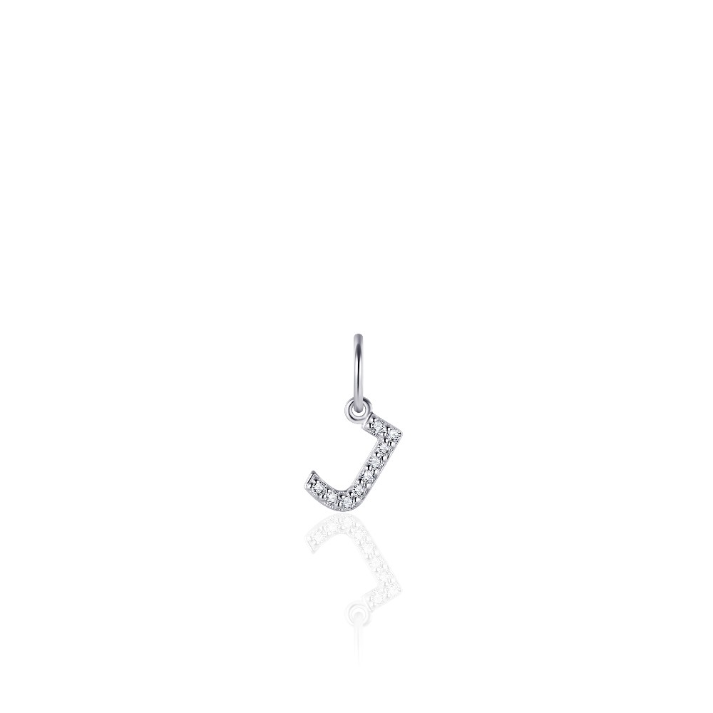 GISSER Anhänger Buchstabe J aus 925 Silber für Damen und Kinder mit Zirkonia, ca. 8mm, silberfarben