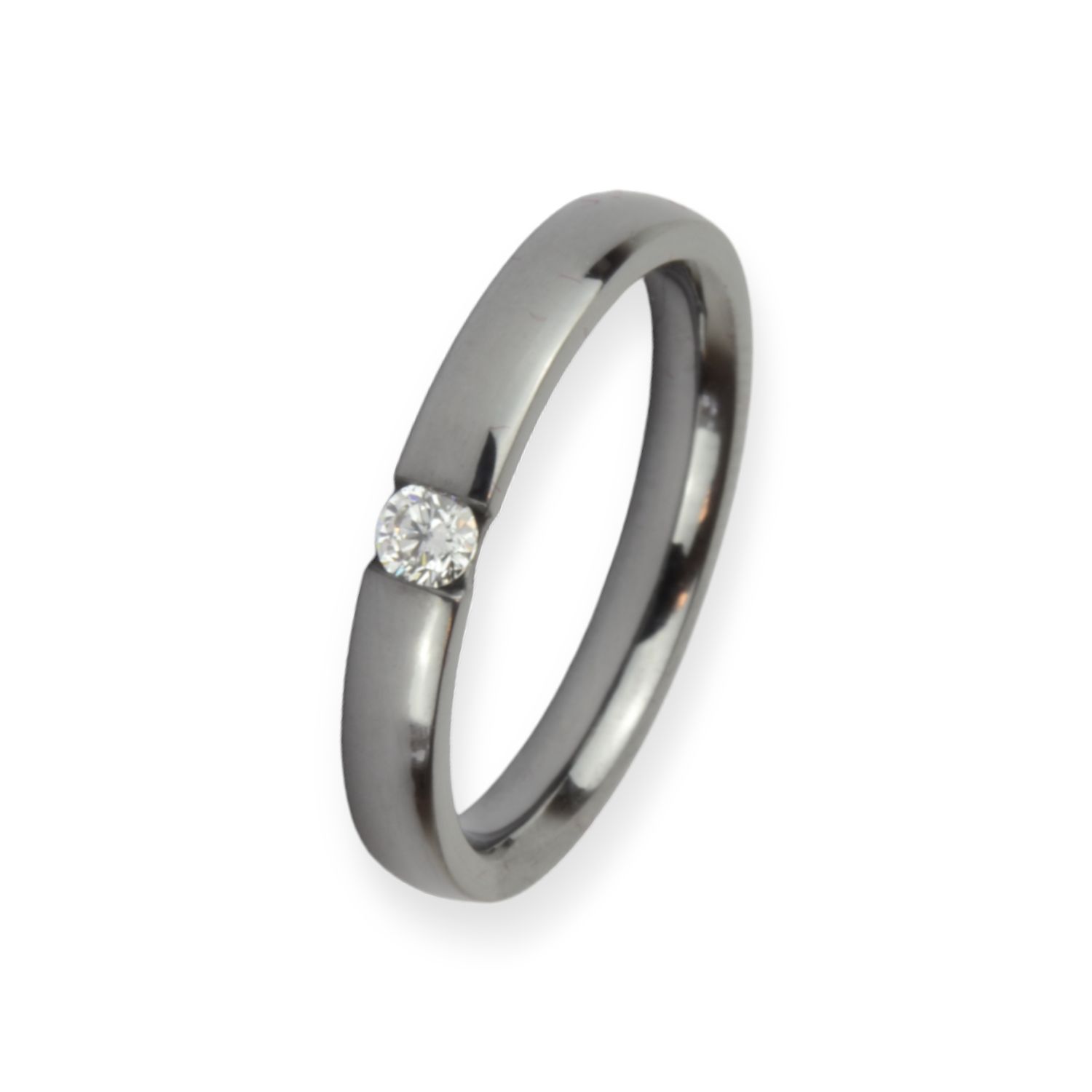 Haudarin Damenring aus Tantal mit 1 Brillant, schwarz, 3mm, Ringgröße 55, poliert, 999er Legierung