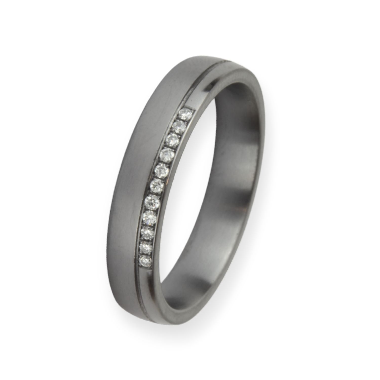 Haudarin Tantal Ring 4mm Schwarz, 11 Brillanten SI 0,055ct, Strichmatt, Unisex Größe 55
