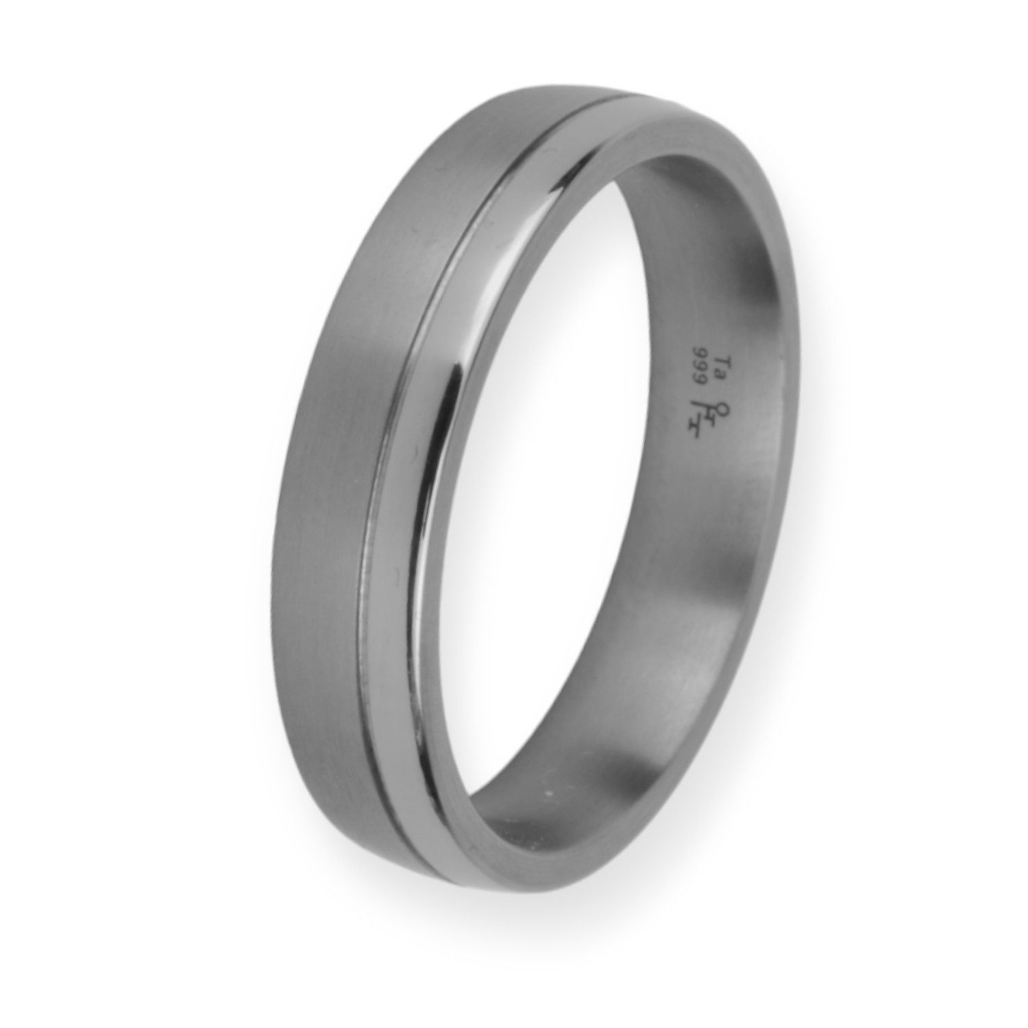 Haudarin Ring Tantal schwarz 999, strichmatt/poliert, 5mm für Herren und Damen, Trauring Größe 62