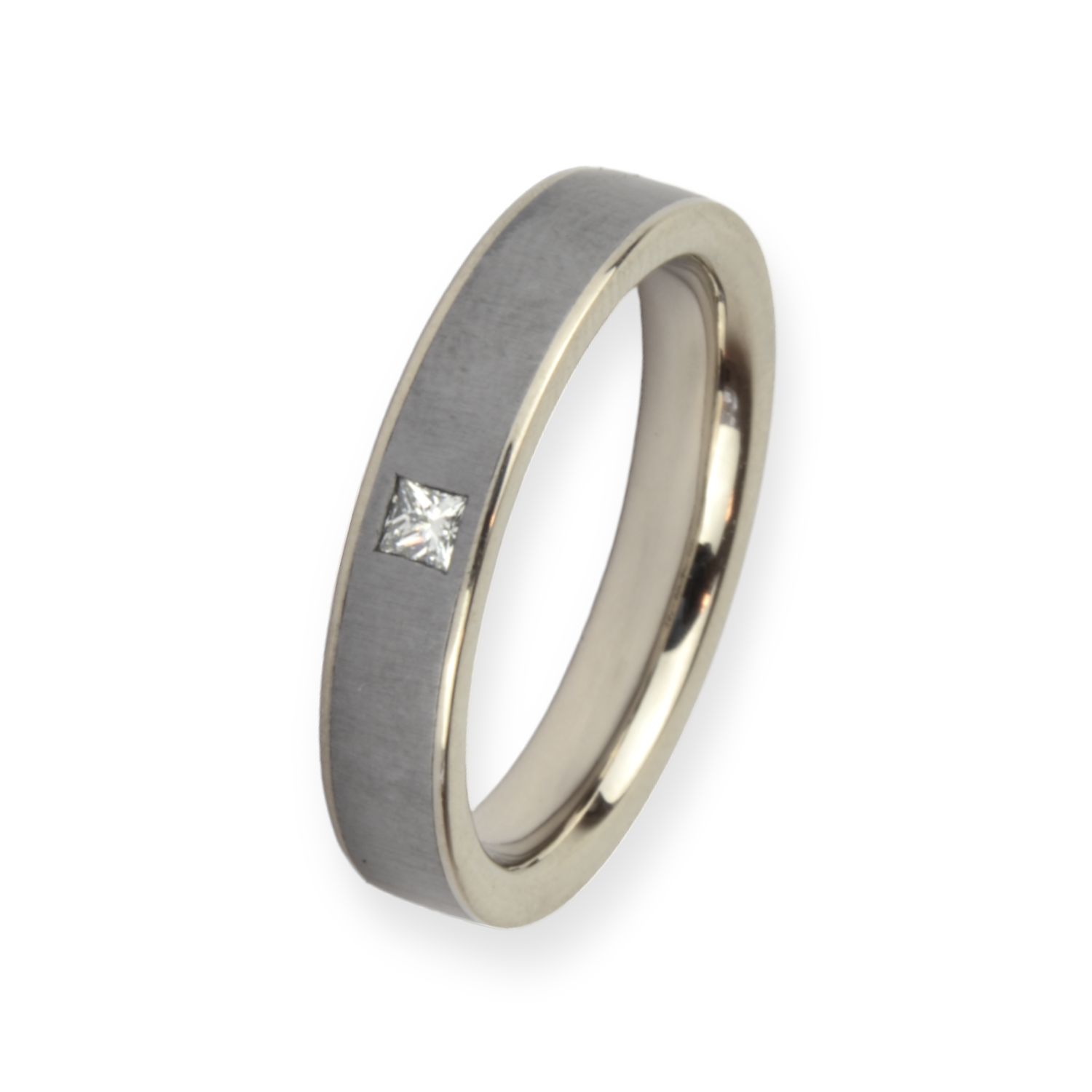 Haudarin Ring Tantal mit Weißgold, 4mm, feinmatt/poliert, Prinzessdiamant, Trauring für Herren und Damen