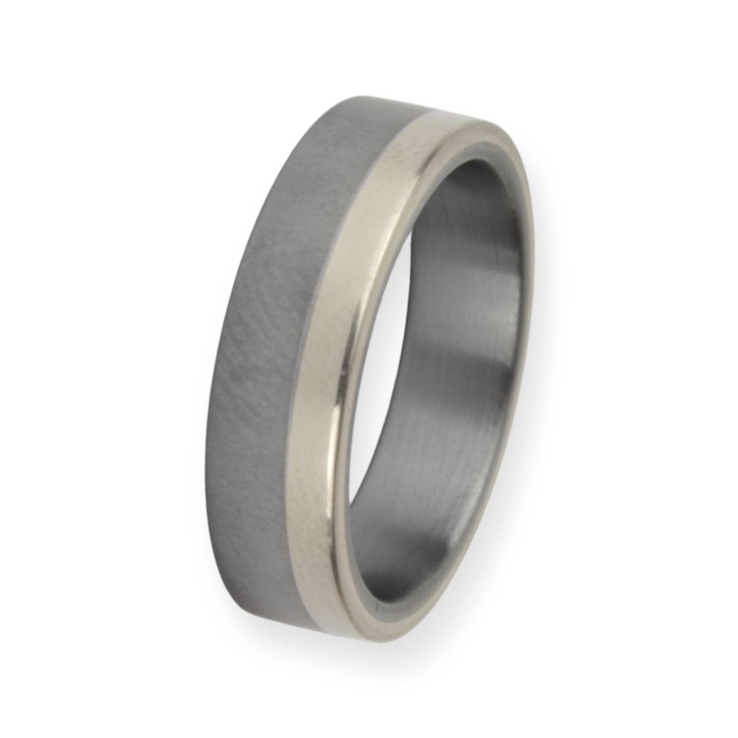 Haudarin Ring Tantal mit Weißgold, 6mm, feinmatt/poliert, schwarz/silber, Trauring für Herren und Damen,