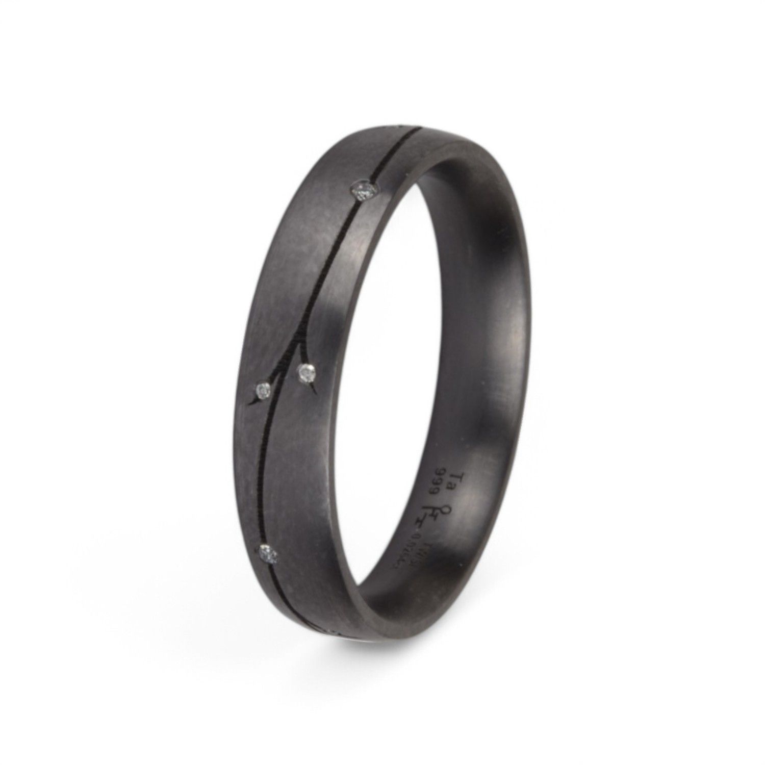 Tantal Ring Ranke mit 8 Brillanten, 4mm, schwarz, Trauring für Herren und Damen, Haudarin