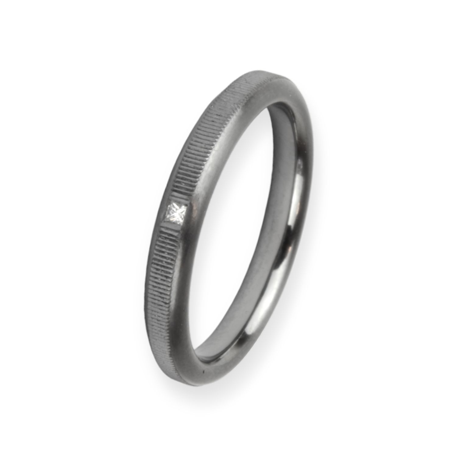 Haudarin Ring aus Tantal mit Princessdiamant, schwarz, 3mm, Damen, Größe 55, strichmatt, 0,013 ct