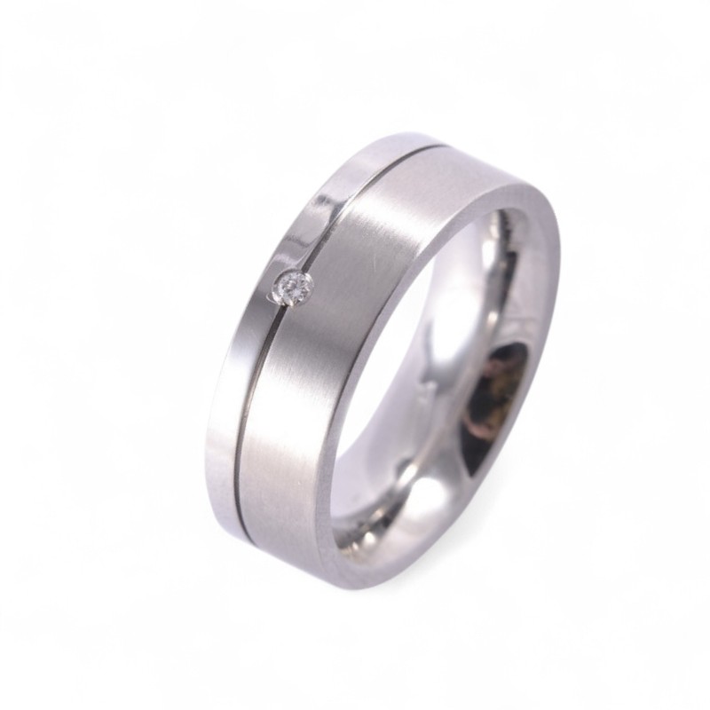 Ernstes Design Damenring aus Edelstahl, Größe 55, Brillant mit 0,02 Carat, silber