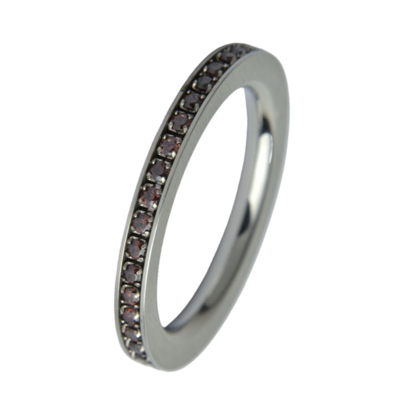 Ernstes Design Damenring, Edelstahl silber/braun, Zirkonia, Größe 57