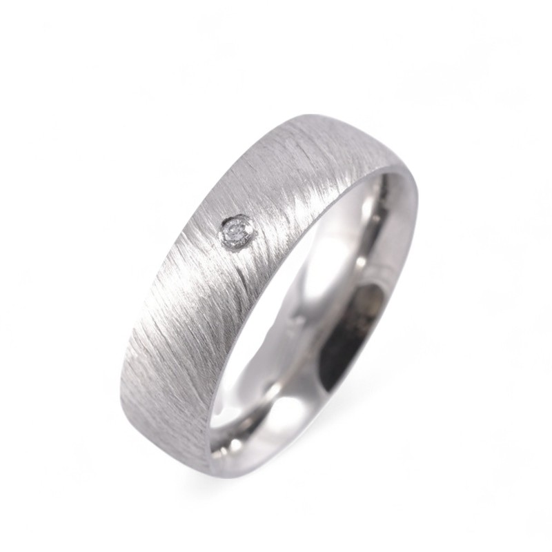 Ernstes Design Damen Ring 55 Edelstahl, Silber mit 0,02 Ct Diamant Brillant Cut