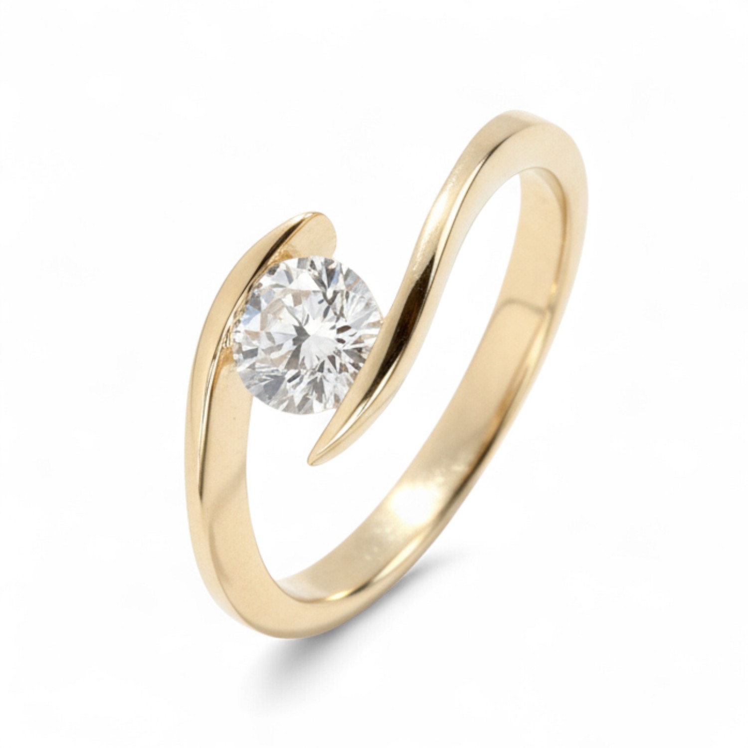 Rubin Damenring mit 0.51ct Brillant (Lab Grown) in 585 Gold - Verlobungsring in goldfarben, Größe 52