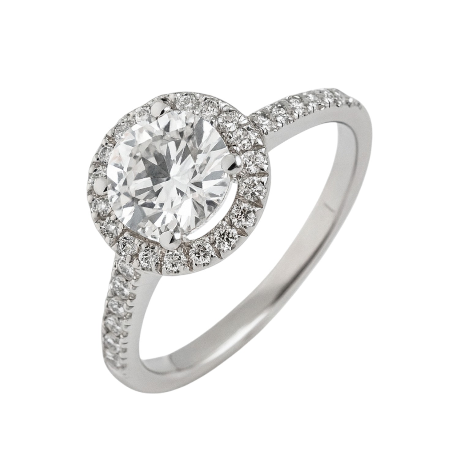 Rubin Damenring mit 1ct Brillant aus 585 Weißgold, Verlobungsring, silberfarben, 32 Diamanten, Größe 54