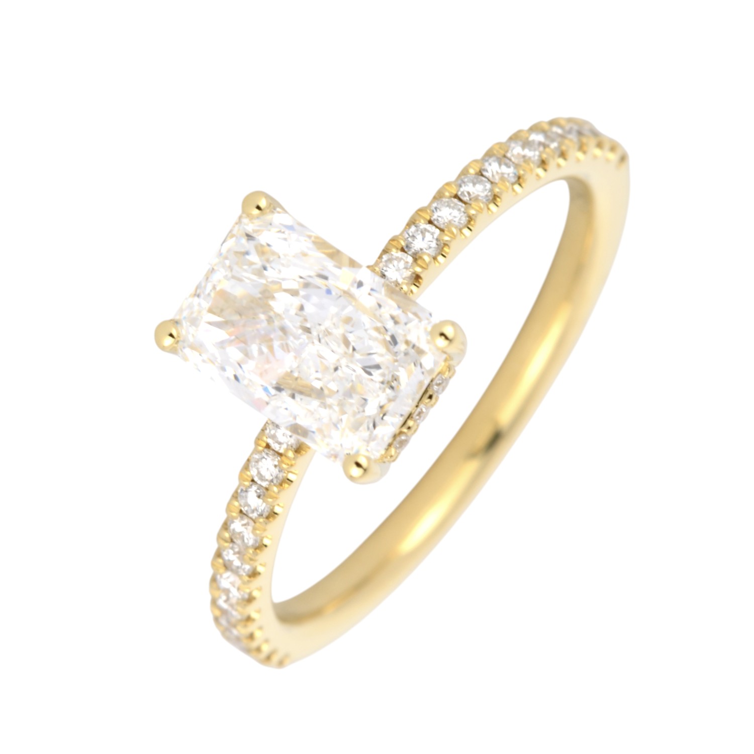 Rubin Verlobungsring aus 750er Gold mit 1,5ct LAB Diamant und 22 natürlichen Brillanten, Damenring, goldfarben