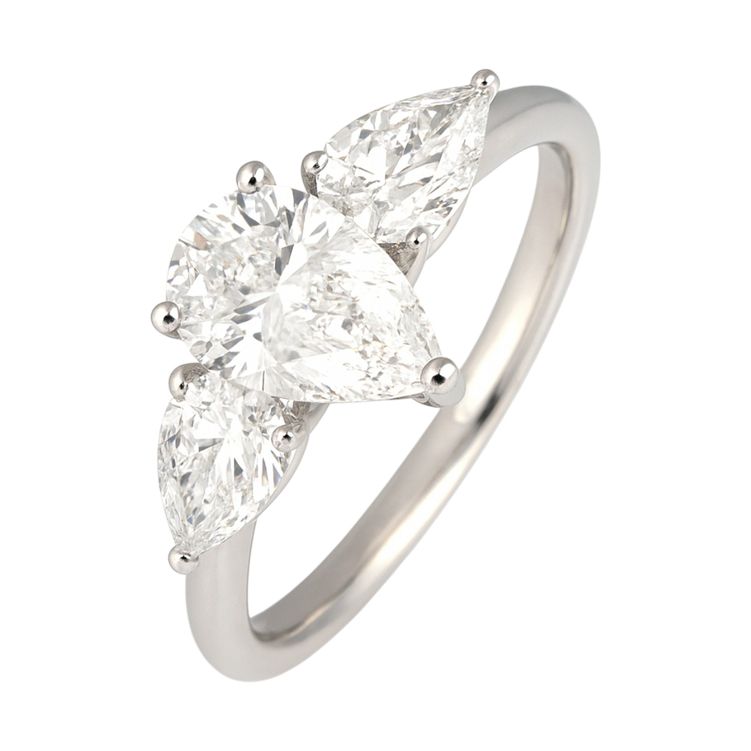Rubin Verlobungsring aus Platin mit 1,5ct Pear Lab Diamanten für Damen, Ringgröße 55, silberfarben