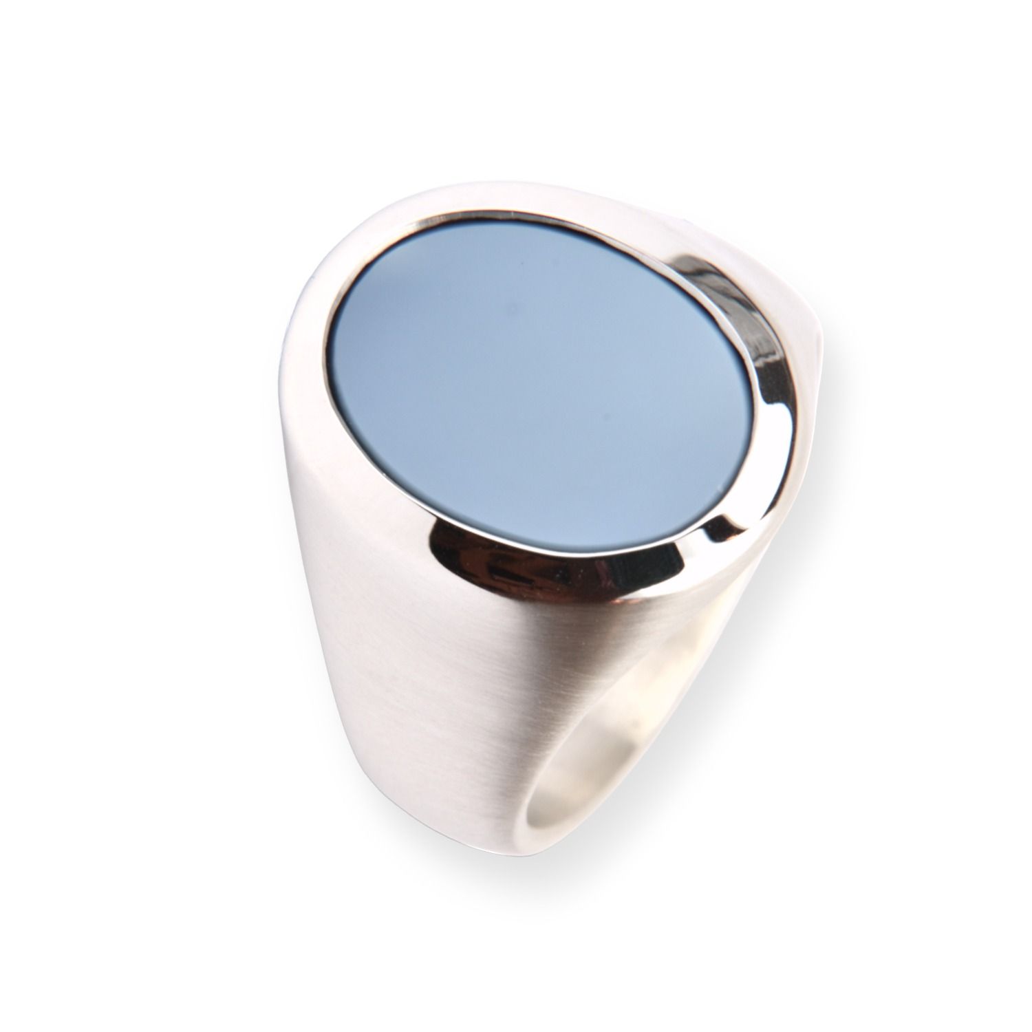 Quinn Siegelring Unisex, 925 Silber mit blauem Lagenstein, Ringgröße 60