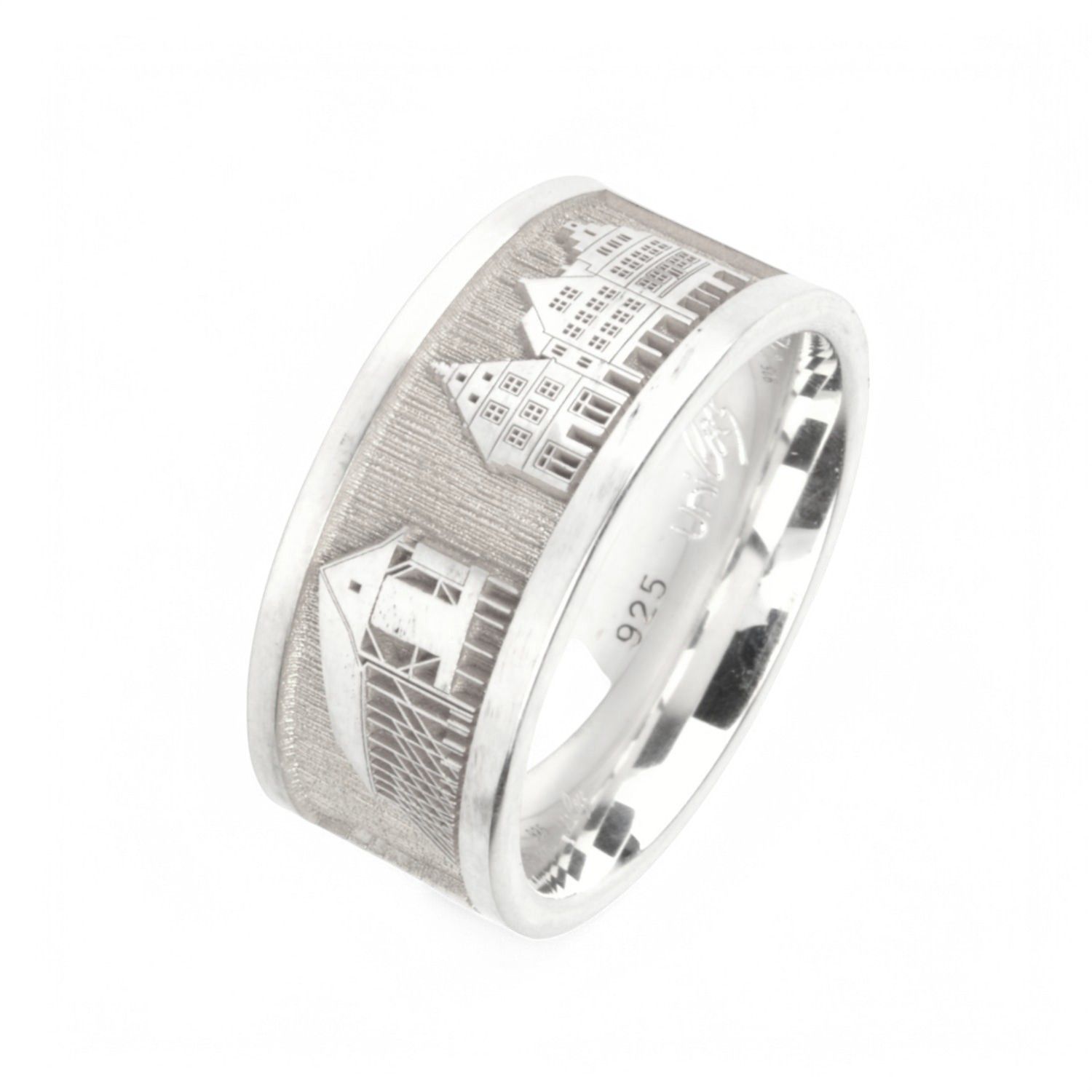 Unicoes Stadtring Rheine für Damen aus 925er Silber, 9mm breit, silberfarben, Ringgröße 57