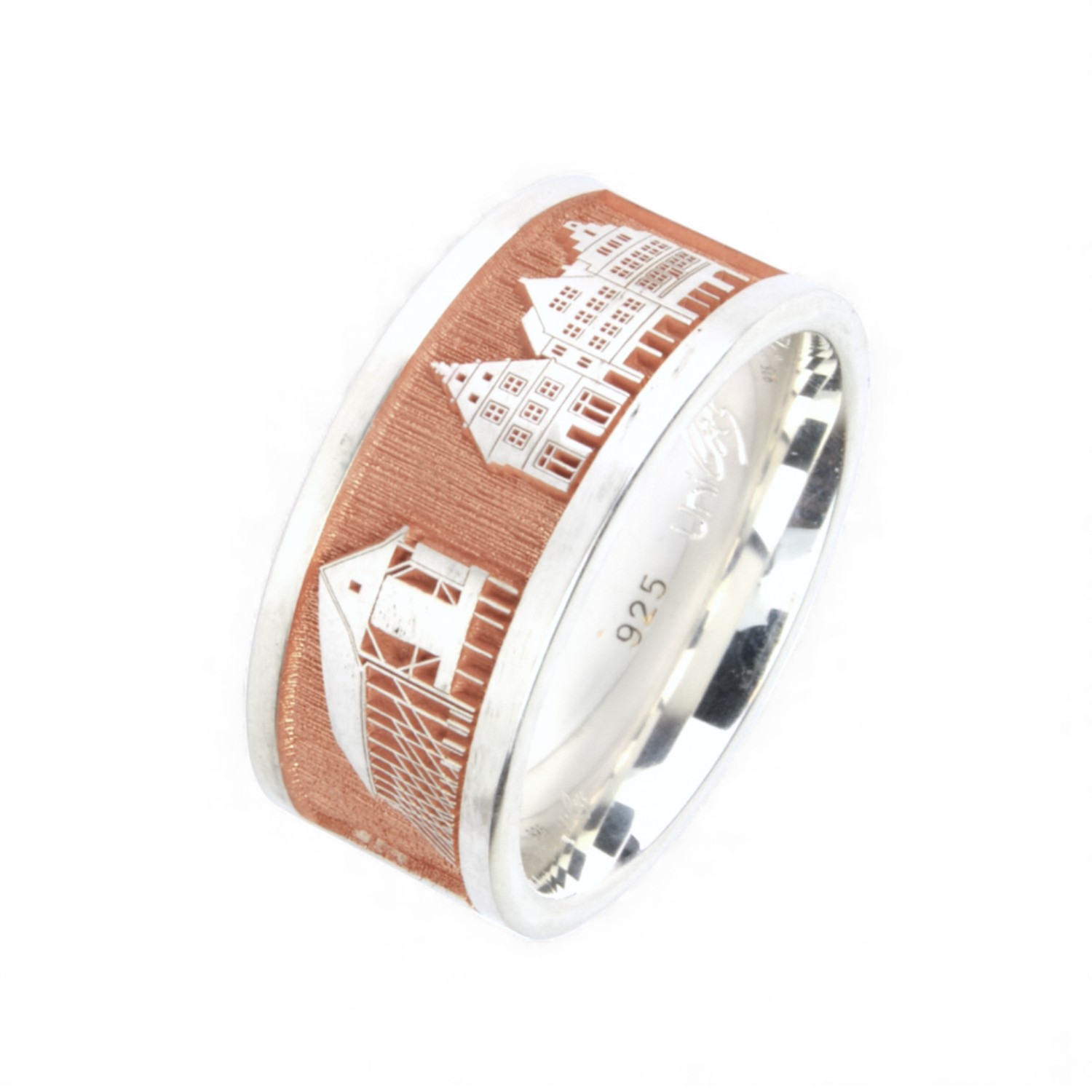 Stadtring Rheine rosévergoldet für Damen aus 925 Silber, 9mm breit, Ringgröße 58, eleganter Schmuck von