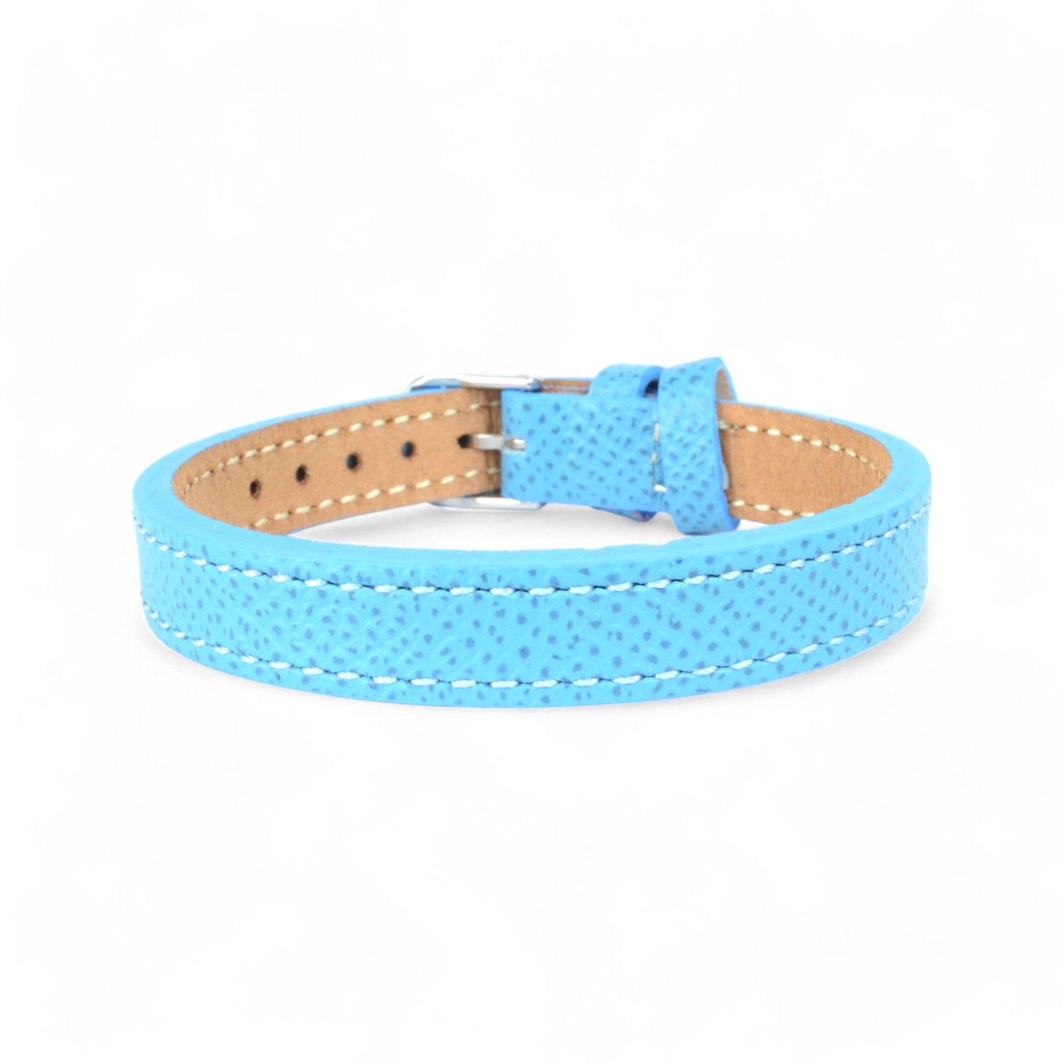 WANDELBAR Damen Lederarmband blau mit Dornschließe, 10mm breit, silberfarbene Akzente, 16-19cm Länge