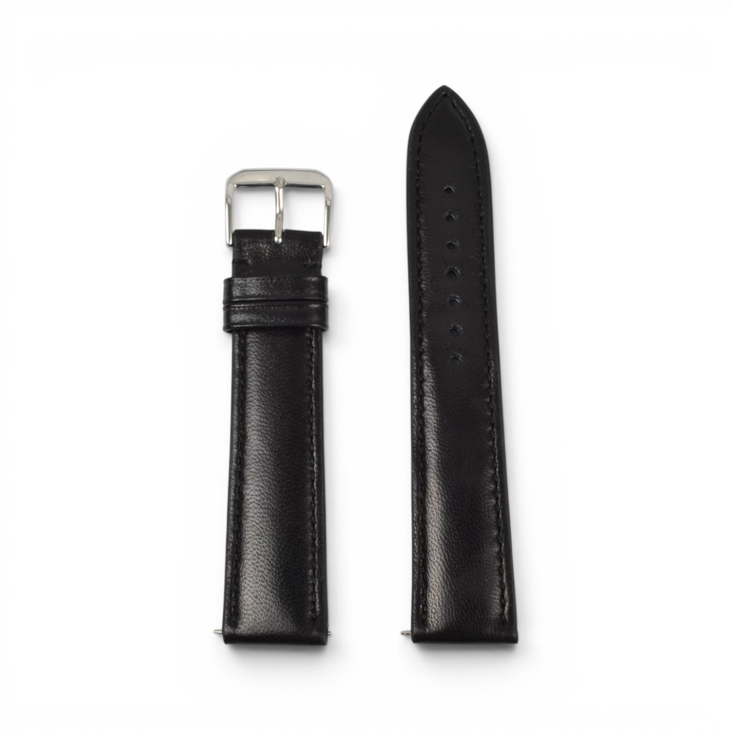 Vater & Sohn Uhrenarmband Köln 20 mm Lammleder schwarz, handvernähte Schlaufe, Schnellwechselstege
