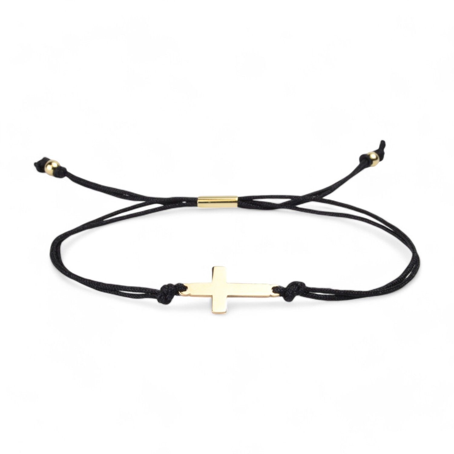 Schmidt Textilarmband für Damen, 585 Gold mit Kreuz, gold-schwarz