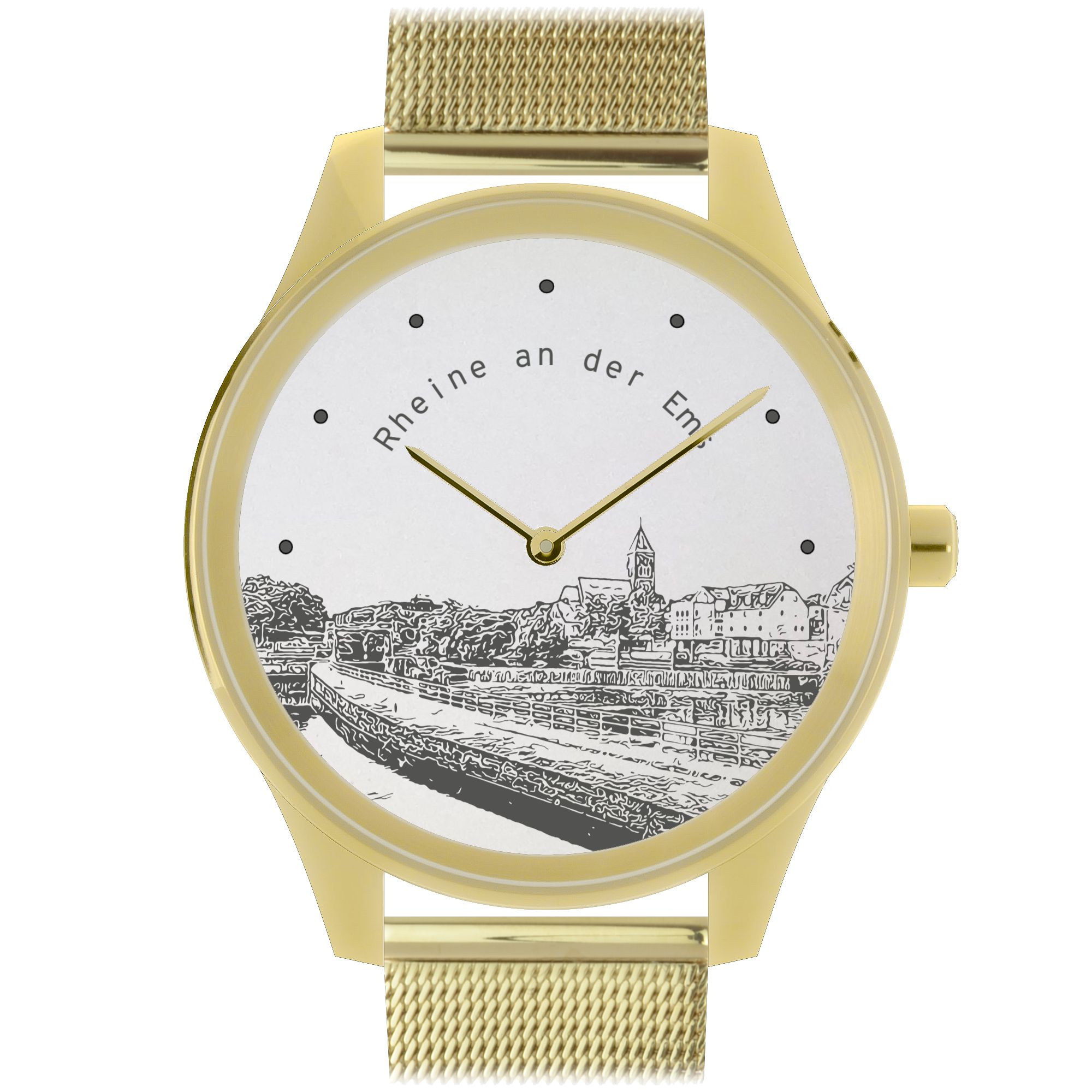 Rheine Uhr von Vater & Sohn – elegante goldfarbene Armbanduhr für Herren und Damen, 38mm, Edelstahl,