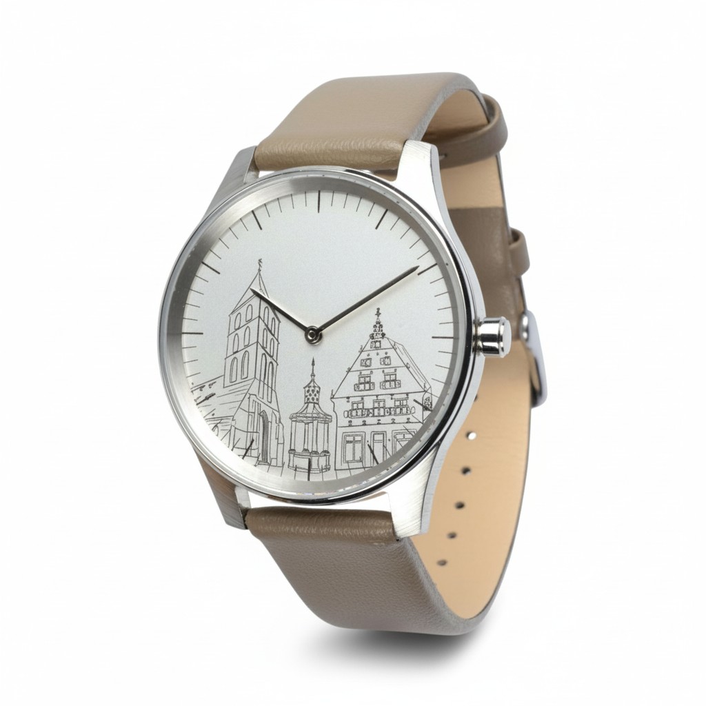 Stadtuhr Rheine von Vater & Sohn – elegante Armbanduhr für Herren und Damen, Edelstahl, vegan, 38mm,