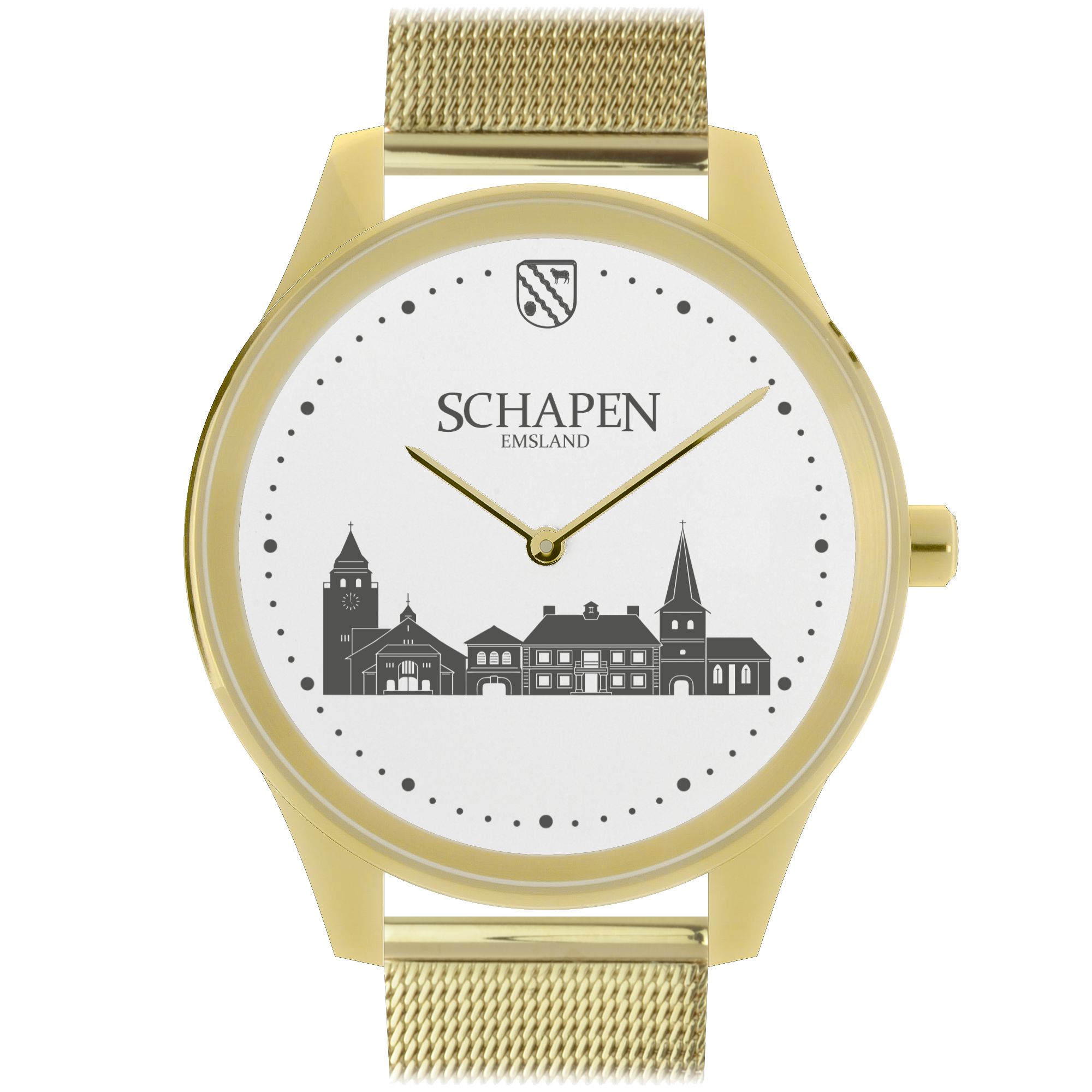 Schapen Uhr von Vater & Sohn – Konfigurierbare goldfarbene Armbanduhr für Herren und Damen mit