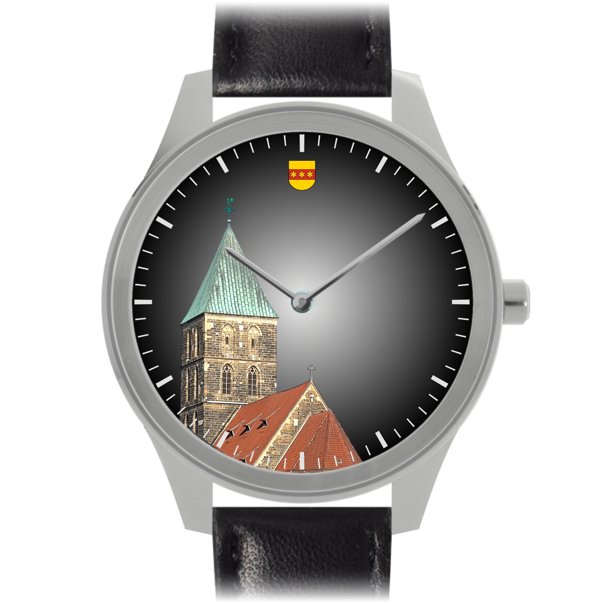 Vater & Sohn Stadtuhr Rheine Stadtkirche St. Dionysius – Quarz-Armbanduhr 38 mm Edelstahl, Leder