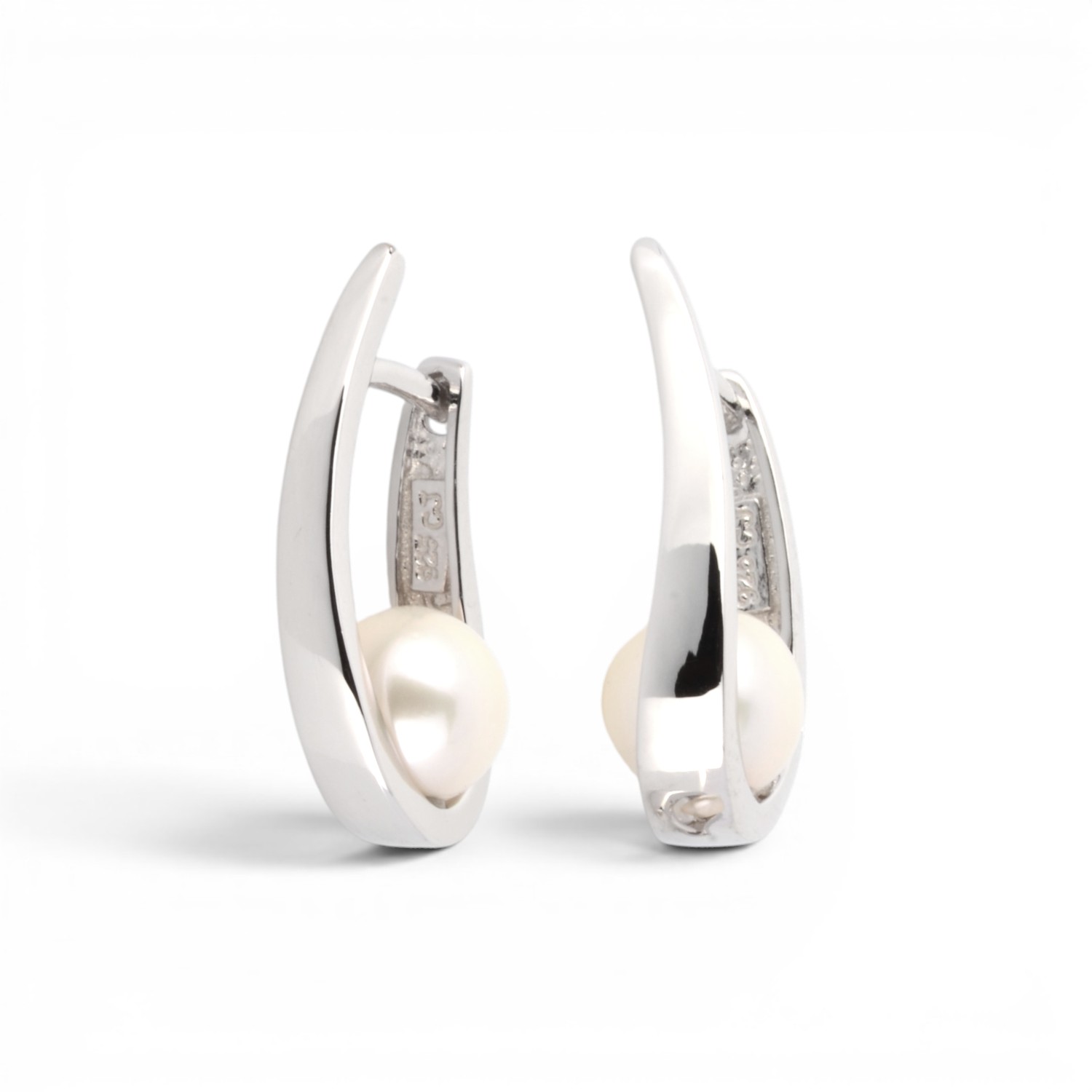 Schmidt Klappcreolen aus 925 Silber mit Süsswasser-Perlen, 20x6,7mm, silberfarben für Damen