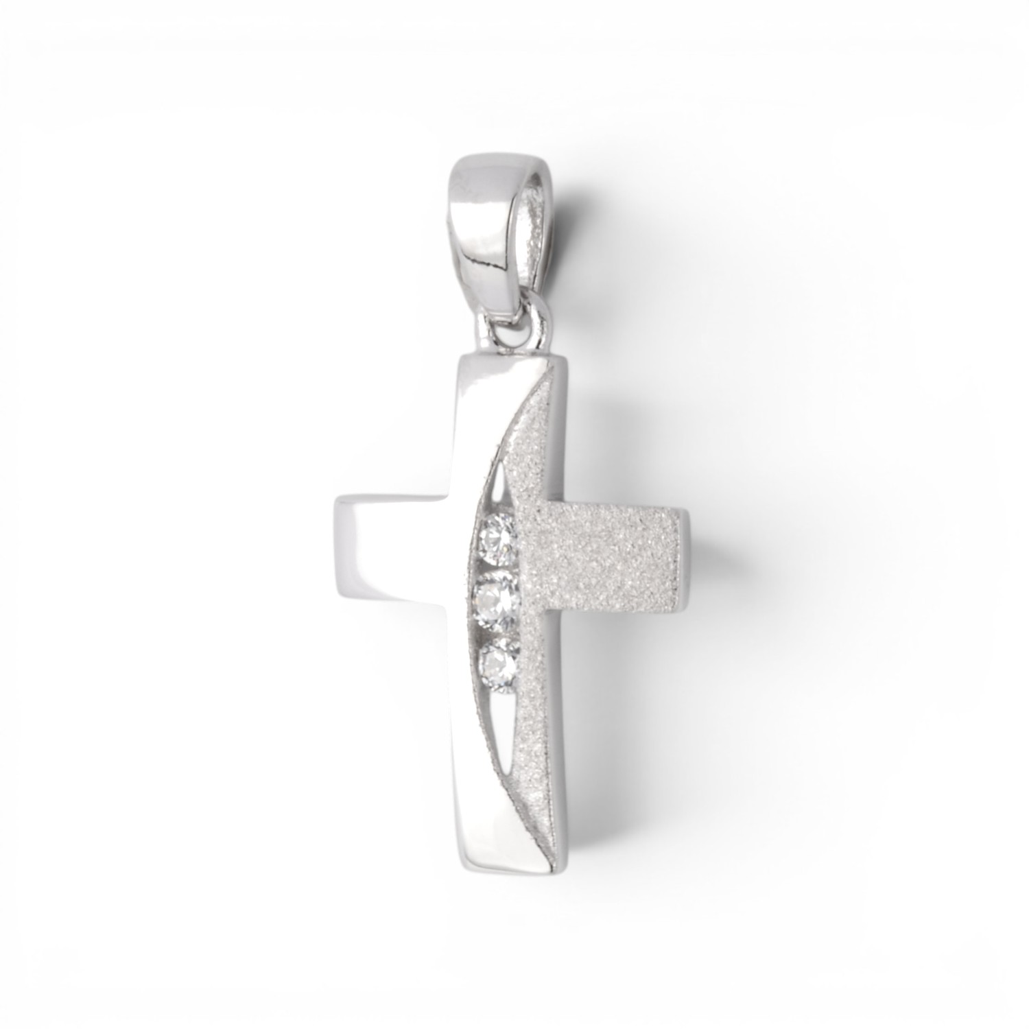 Schmidt Kreuz Anhänger aus 925 Silber mit Zirkonia für Damen und Kinder, teilmatt, 18,1x11,8mm, silberfarben