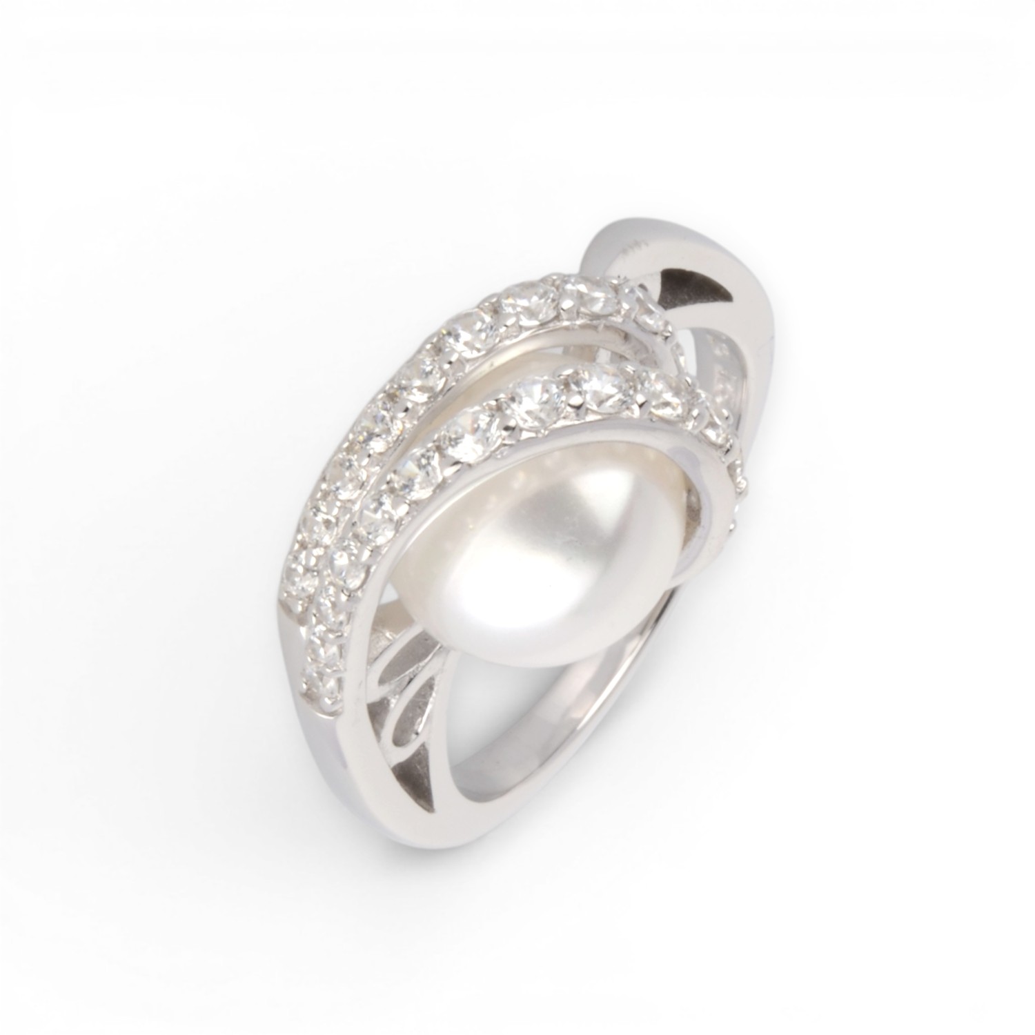 Schmidt Damenring aus 925 Silber mit Zirkonia und 10mm Süsswasser-Perle, Größe 56, silberfarben-weiß