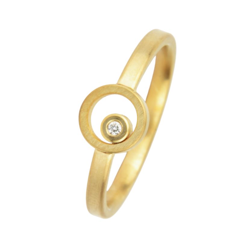Kadó Damenring vergoldet, Edelstahl, 7mm Brillant 0,015 ct, Ringgröße 54